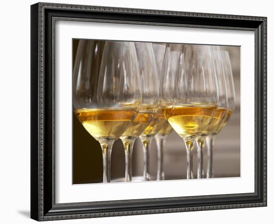 Wine Tasting Glasses with Golden Sweet White Wine from Uroulat Jurancon Charles Hours, France-Per Karlsson-Framed Photographic Print