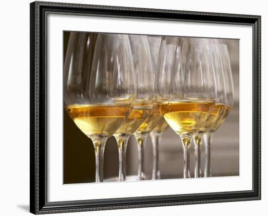 Wine Tasting Glasses with Golden Sweet White Wine from Uroulat Jurancon Charles Hours, France-Per Karlsson-Framed Photographic Print