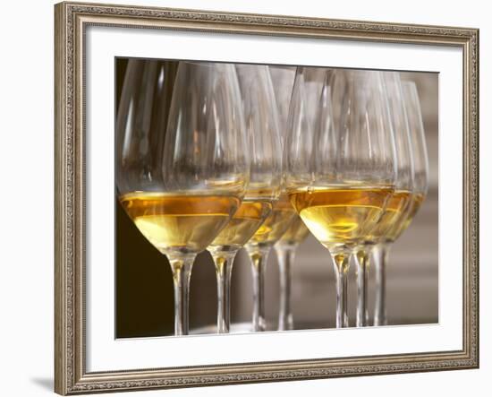 Wine Tasting Glasses with Golden Sweet White Wine from Uroulat Jurancon Charles Hours, France-Per Karlsson-Framed Photographic Print