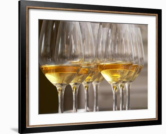 Wine Tasting Glasses with Golden Sweet White Wine from Uroulat Jurancon Charles Hours, France-Per Karlsson-Framed Photographic Print