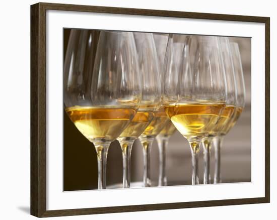 Wine Tasting Glasses with Golden Sweet White Wine from Uroulat Jurancon Charles Hours, France-Per Karlsson-Framed Photographic Print