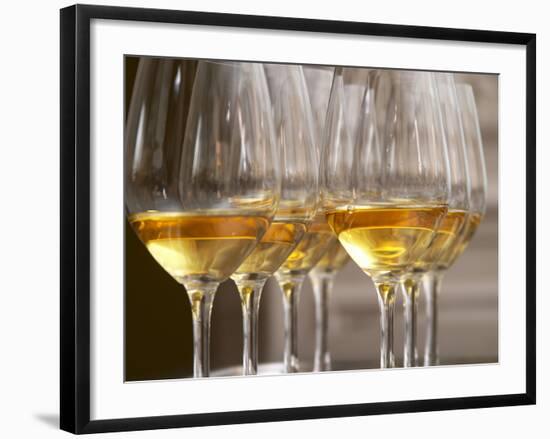 Wine Tasting Glasses with Golden Sweet White Wine from Uroulat Jurancon Charles Hours, France-Per Karlsson-Framed Photographic Print