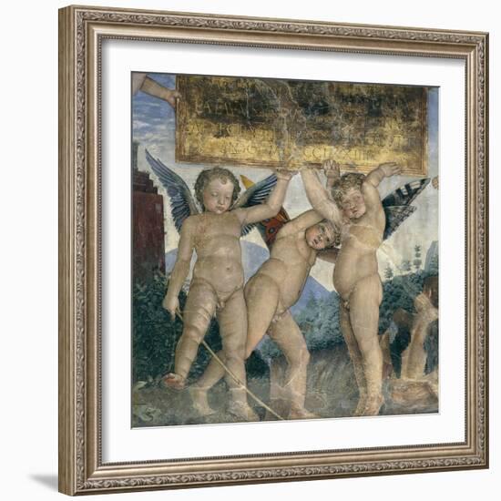 Winged Cherubs Holding the Dedicatory Plaque, Detail from the Meeting Wall, 1465-1474-Andrea Mantegna-Framed Giclee Print