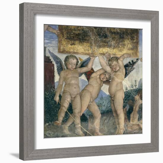 Winged Cherubs Holding the Dedicatory Plaque, Detail from the Meeting Wall, 1465-1474-Andrea Mantegna-Framed Giclee Print