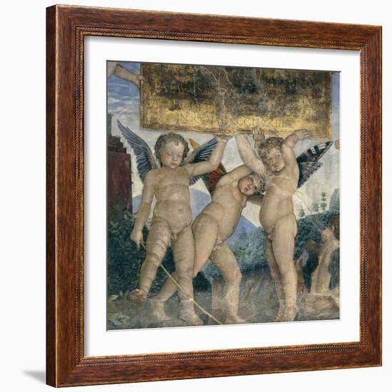 Winged Cherubs Holding the Dedicatory Plaque, Detail from the Meeting Wall, 1465-1474-Andrea Mantegna-Framed Giclee Print