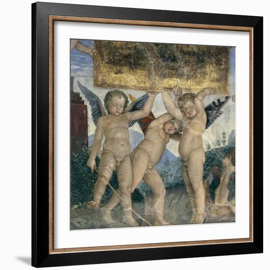 Winged Cherubs Holding the Dedicatory Plaque, Detail from the Meeting Wall, 1465-1474-Andrea Mantegna-Framed Giclee Print