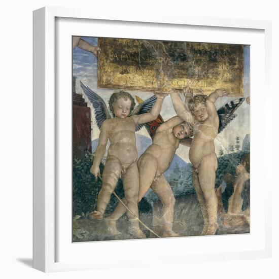 Winged Cherubs Holding the Dedicatory Plaque, Detail from the Meeting Wall, 1465-1474-Andrea Mantegna-Framed Giclee Print