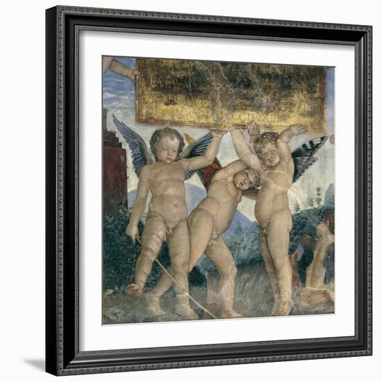 Winged Cherubs Holding the Dedicatory Plaque, Detail from the Meeting Wall, 1465-1474-Andrea Mantegna-Framed Giclee Print