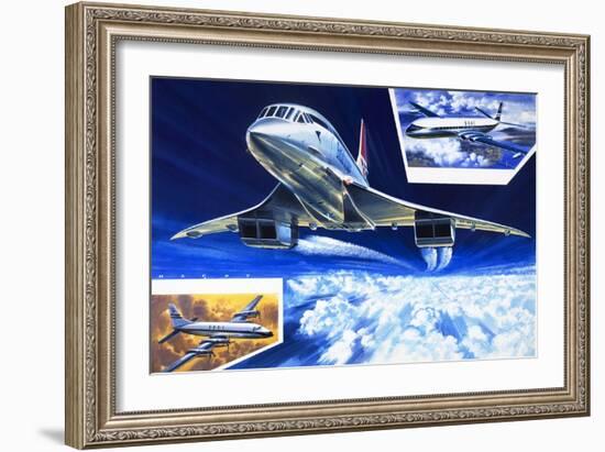 Wings around the World, Concorde Shows the Way at Twice the Speed of a Bullet-Wilf Hardy-Framed Giclee Print