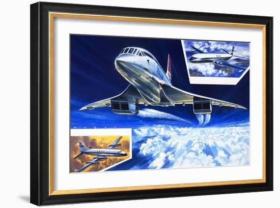 Wings around the World, Concorde Shows the Way at Twice the Speed of a Bullet-Wilf Hardy-Framed Giclee Print