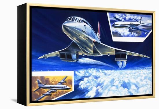 Wings around the World, Concorde Shows the Way at Twice the Speed of a Bullet-Wilf Hardy-Framed Premier Image Canvas