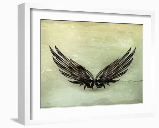 Wings Black Old-Style Vector-Nataliia Natykach-Framed Art Print