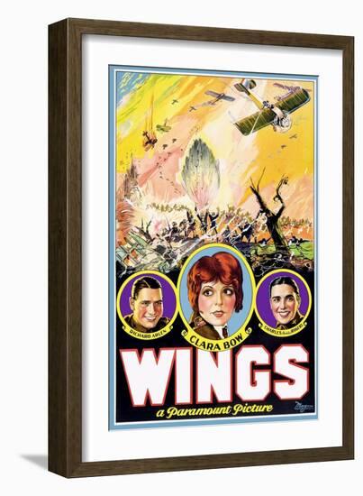 Wings, Richard Arlen, Clara Bow, Charles (Buddy) Rogers, 1927--Framed Art Print