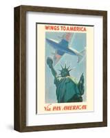 Wings to America - Via Pan American Airways - Statue of Liberty, New York-Paul George Lawler-Framed Art Print