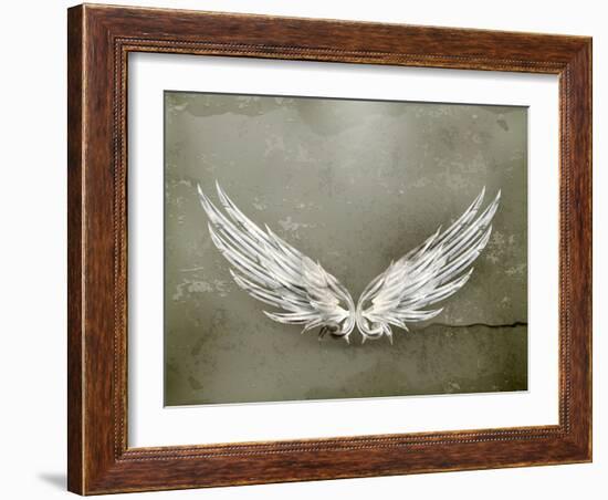 Wings White Old-Style Vector-Nataliia Natykach-Framed Art Print