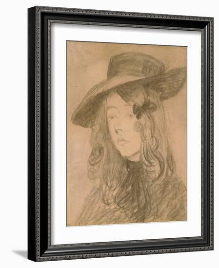 Winifred John in a Large Hat (Charcoal on Paper)-Gwen John-Framed Giclee Print