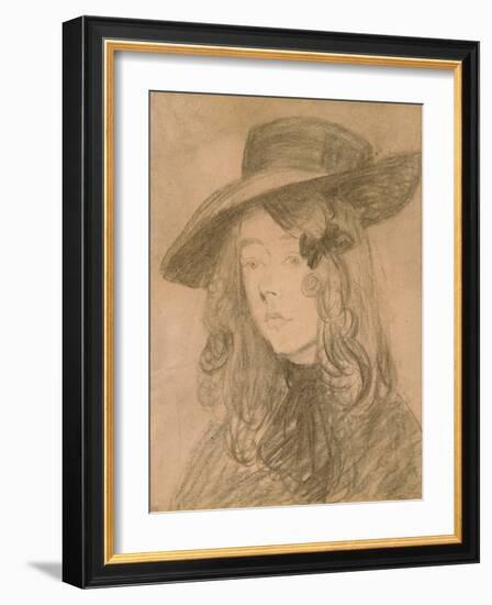 Winifred John in a Large Hat (Charcoal on Paper)-Gwen John-Framed Giclee Print