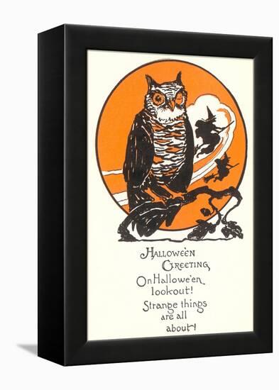 Winking Owl and Witch on Broom-null-Framed Stretched Canvas