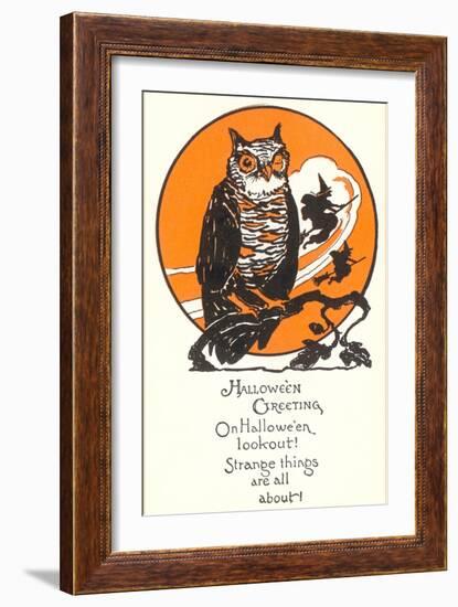 Winking Owl and Witch on Broom-null-Framed Art Print