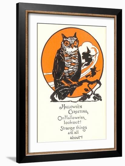 Winking Owl and Witch on Broom-null-Framed Art Print