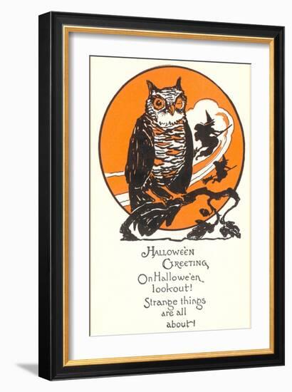 Winking Owl and Witch on Broom-null-Framed Art Print