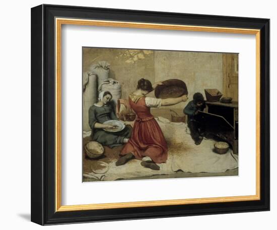 Winnowing Wheat-Gustave Courbet-Framed Art Print