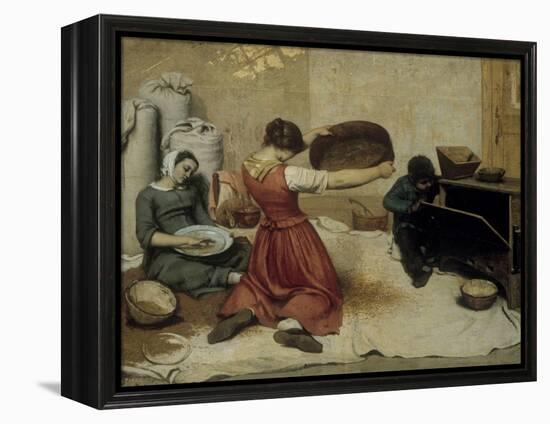 Winnowing Wheat-Gustave Courbet-Framed Stretched Canvas