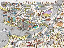 Winter Doodle Town. Map Drawn by Hand. Vector. Isolated-WINS86-Mounted Art Print