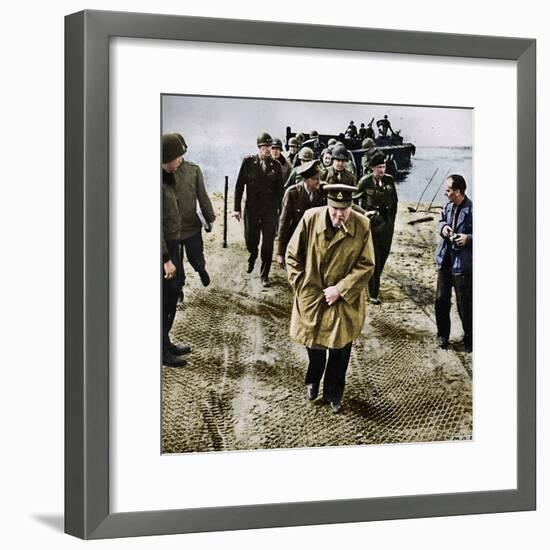 'Winston Churchill across the Rhine. Outwards into Germany! Onwards to Victory!', 1945-Unknown-Framed Photographic Print