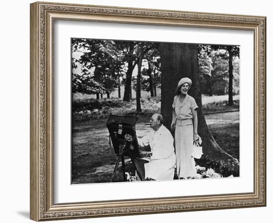 Winston Churchill and His Wife Relaxing Outdoors at their Home Chartwell-null-Framed Photographic Print