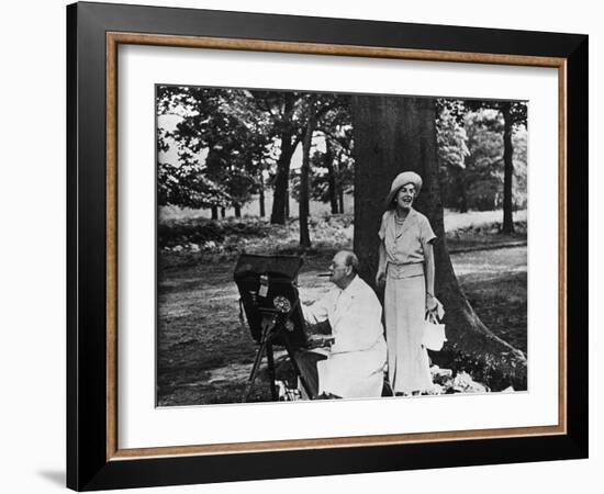 Winston Churchill and His Wife Relaxing Outdoors at their Home Chartwell-null-Framed Photographic Print