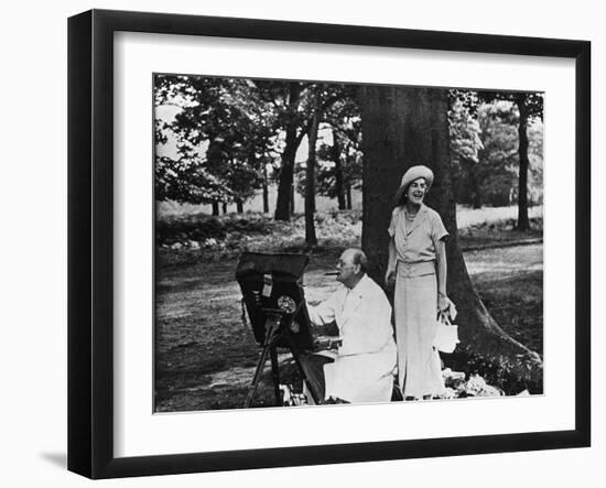 Winston Churchill and His Wife Relaxing Outdoors at their Home Chartwell-null-Framed Photographic Print