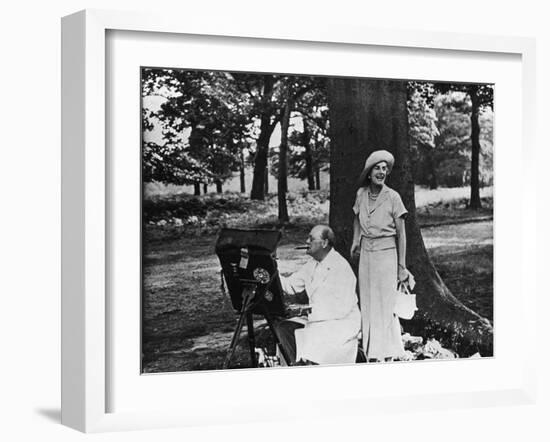 Winston Churchill and His Wife Relaxing Outdoors at their Home Chartwell-null-Framed Photographic Print