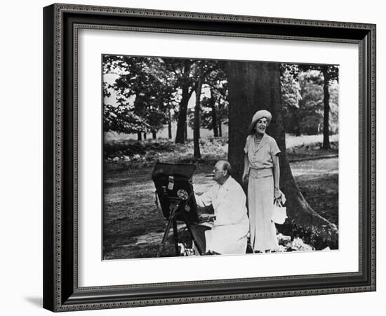 Winston Churchill and His Wife Relaxing Outdoors at their Home Chartwell-null-Framed Photographic Print