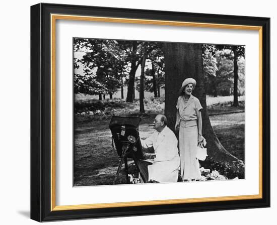 Winston Churchill and His Wife Relaxing Outdoors at their Home Chartwell-null-Framed Photographic Print
