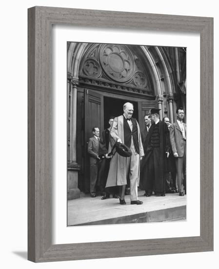 Winston Churchill and James B. Conant Emerging from Memorial Hall at Harvard University-Ralph Morse-Framed Photographic Print