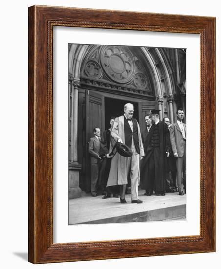 Winston Churchill and James B. Conant Emerging from Memorial Hall at Harvard University-Ralph Morse-Framed Photographic Print