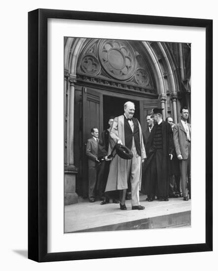 Winston Churchill and James B. Conant Emerging from Memorial Hall at Harvard University-Ralph Morse-Framed Photographic Print