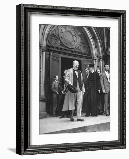 Winston Churchill and James B. Conant Emerging from Memorial Hall at Harvard University-Ralph Morse-Framed Photographic Print