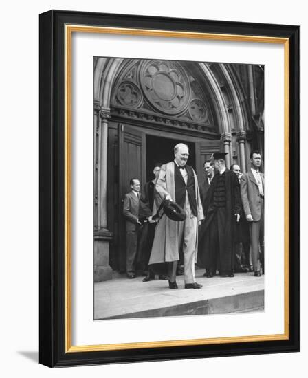 Winston Churchill and James B. Conant Emerging from Memorial Hall at Harvard University-Ralph Morse-Framed Photographic Print