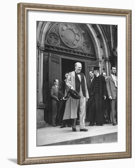 Winston Churchill and James B. Conant Emerging from Memorial Hall at Harvard University-Ralph Morse-Framed Photographic Print