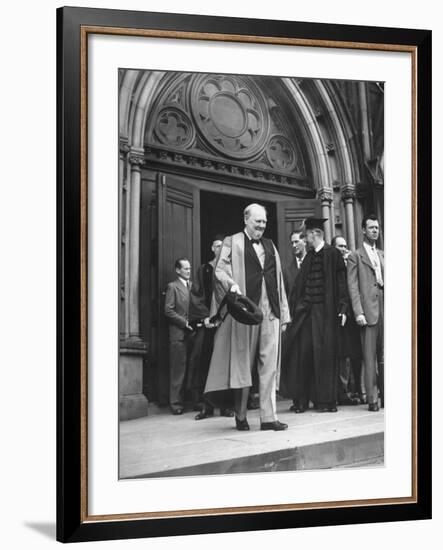 Winston Churchill and James B. Conant Emerging from Memorial Hall at Harvard University-Ralph Morse-Framed Photographic Print