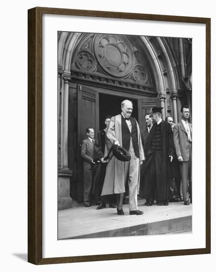 Winston Churchill and James B. Conant Emerging from Memorial Hall at Harvard University-Ralph Morse-Framed Photographic Print