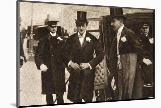 Winston Churchill arriving at the doors of St Margaret's, Westminster, on his wedding day, 1908-Unknown-Mounted Photographic Print