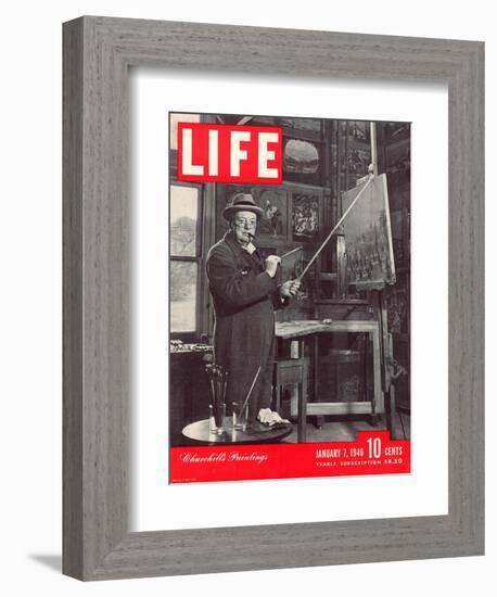 Winston Churchill at a Painting Easel, January 7, 1946-Hans Wild-Framed Photographic Print