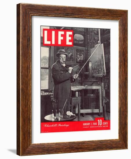 Winston Churchill at a Painting Easel, January 7, 1946-Hans Wild-Framed Photographic Print