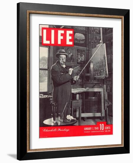 Winston Churchill at a Painting Easel, January 7, 1946-Hans Wild-Framed Photographic Print