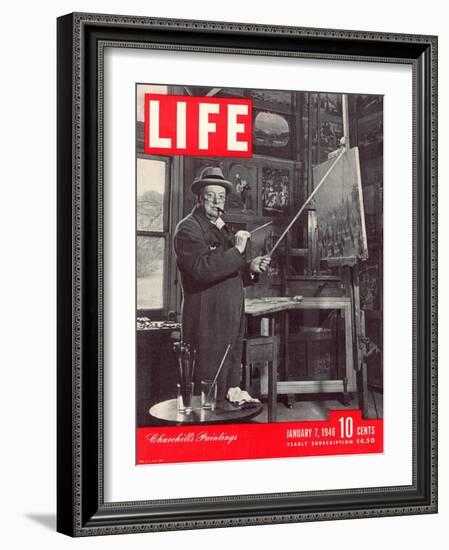 Winston Churchill at a Painting Easel, January 7, 1946-Hans Wild-Framed Photographic Print