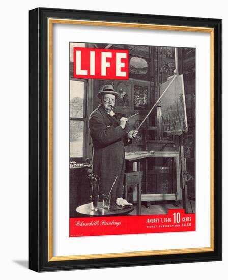 Winston Churchill at a Painting Easel, January 7, 1946-Hans Wild-Framed Photographic Print