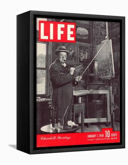 Winston Churchill at a Painting Easel, January 7, 1946-Hans Wild-Framed Premier Image Canvas